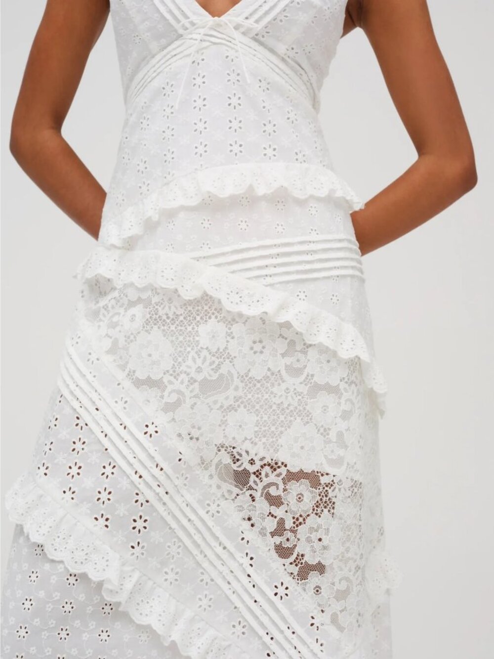 For Love & Lemons Rosalyn Maxi Dress in White Small New Womens Lace Gown - Picture 9 of 16